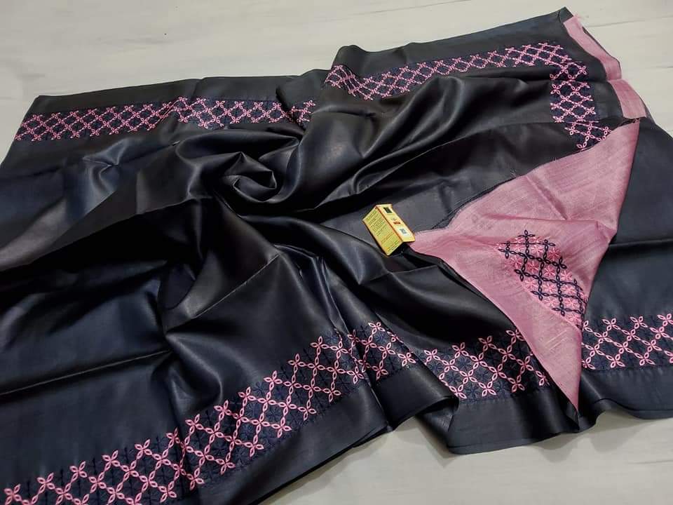 Pure Tussar Silk Saree With Beautiful Embroidery Work Saree TSE44