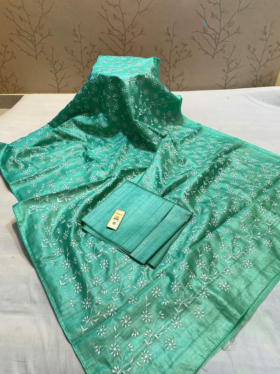 Pure Tussar Silk Saree With Beautiful Embroidery Work Saree TSE36