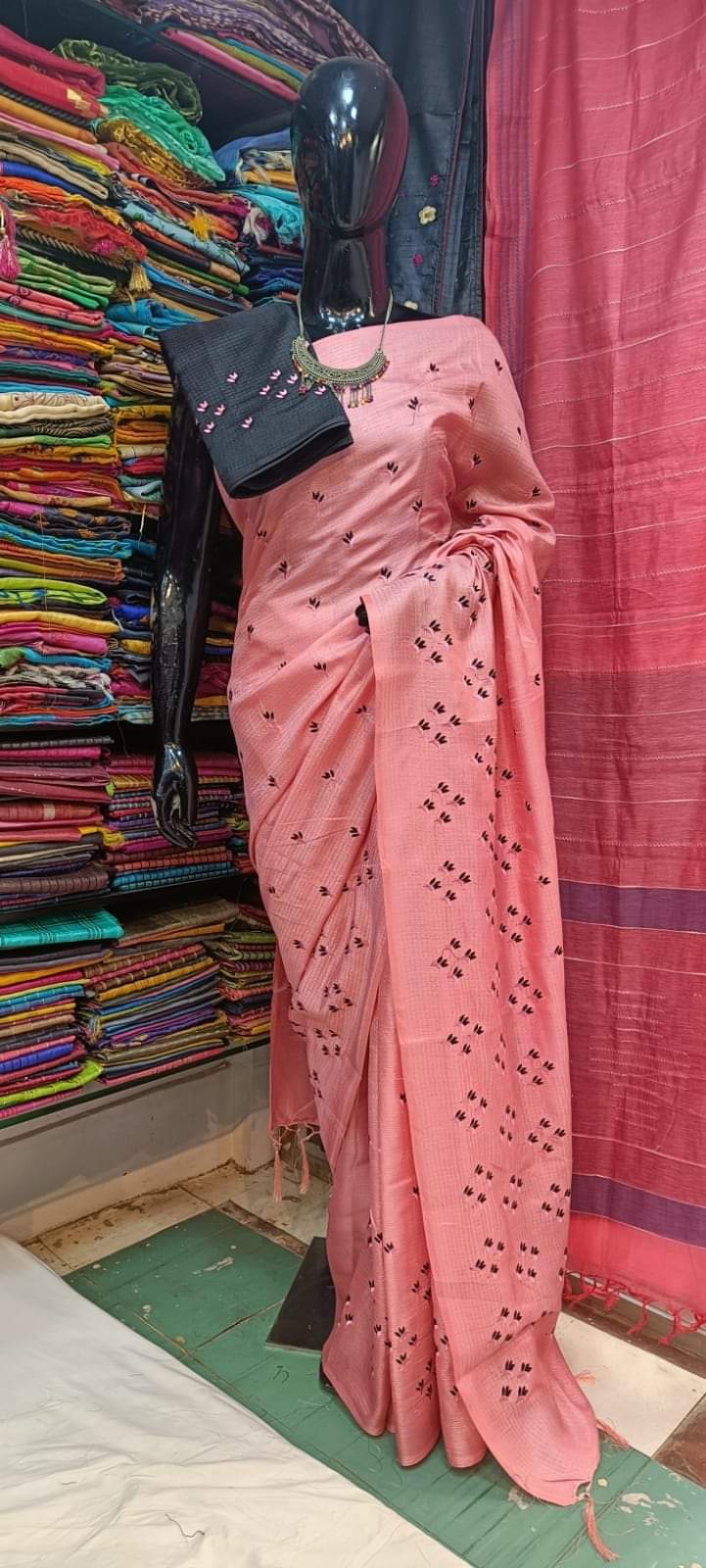 Katan Silk Saree With Beautiful Embroidery Work KSB04