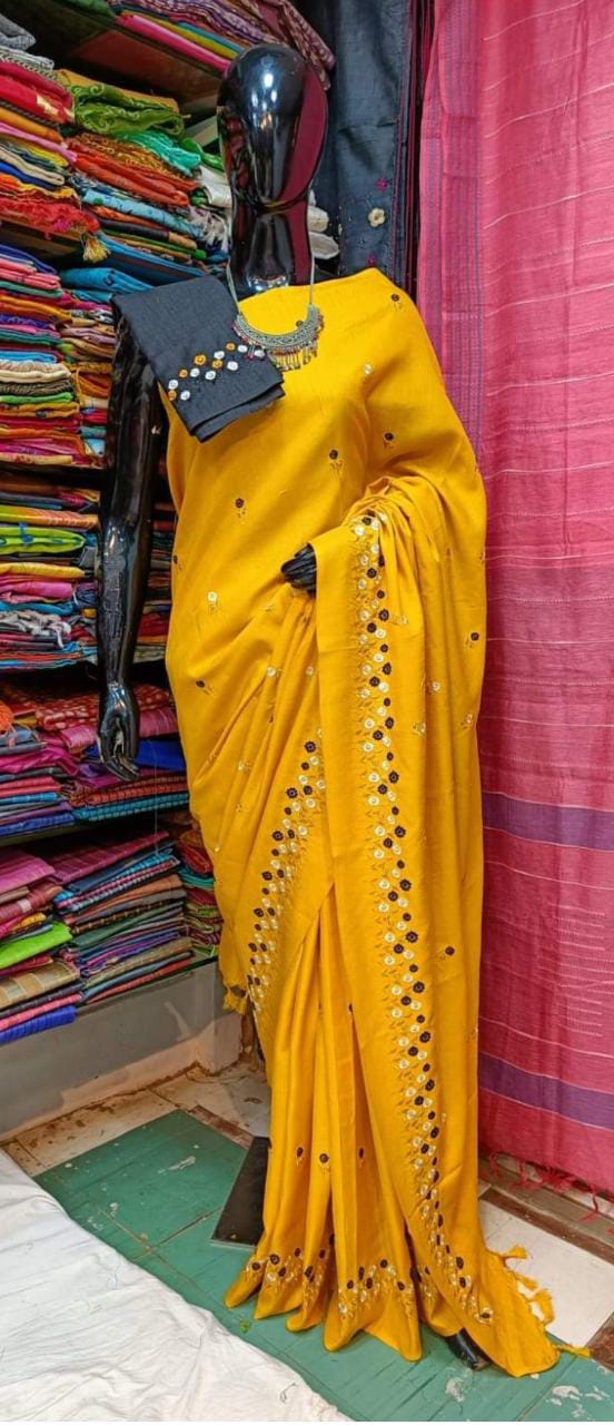 Katan Silk Saree With Beautiful Embroidery Work KSB05