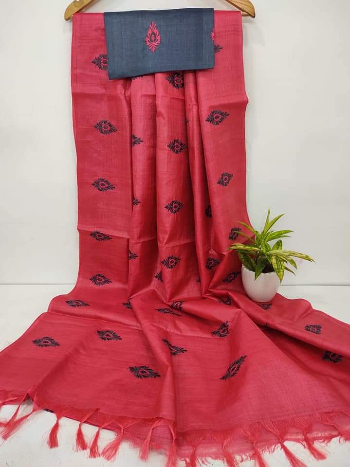 Pure Tussar Silk Saree With Beautiful Embroidery Work Saree TSE69
