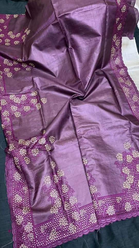 Pure Tussar Silk Saree With Beautiful Cutwork Saee BTS07