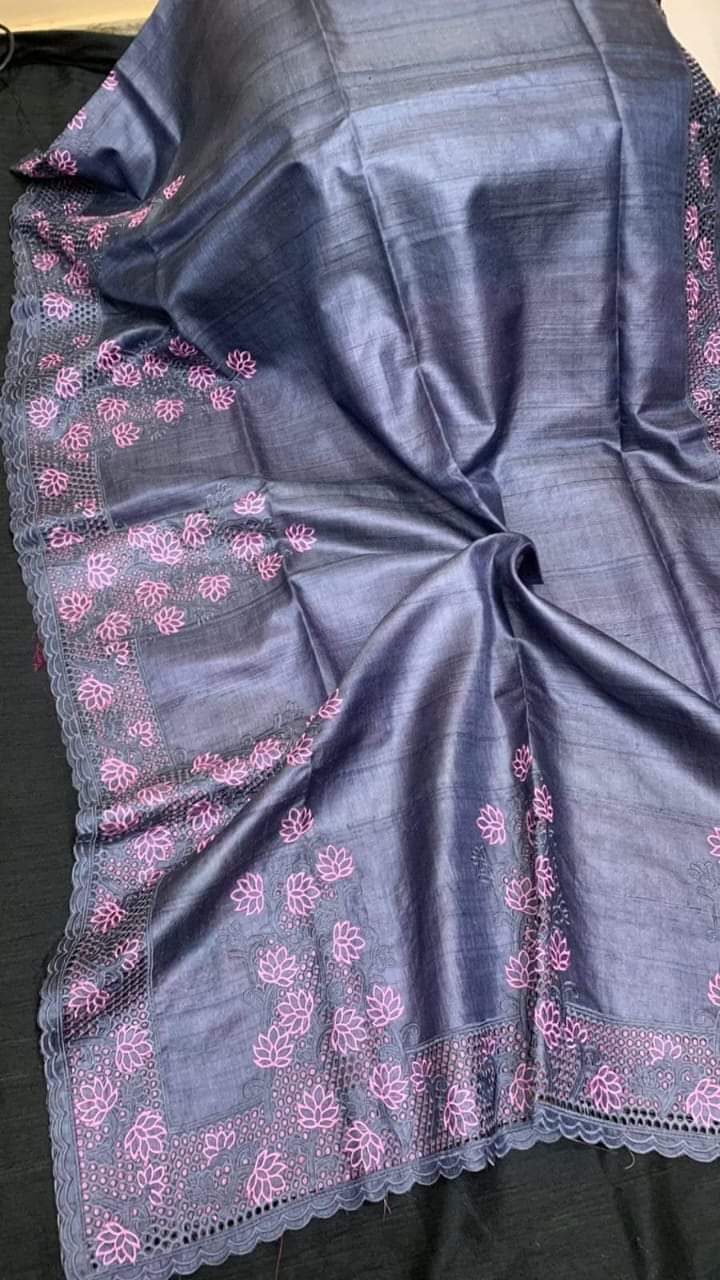 Pure Tussar Silk Saree With Beautiful Cutwork Saee BTS09