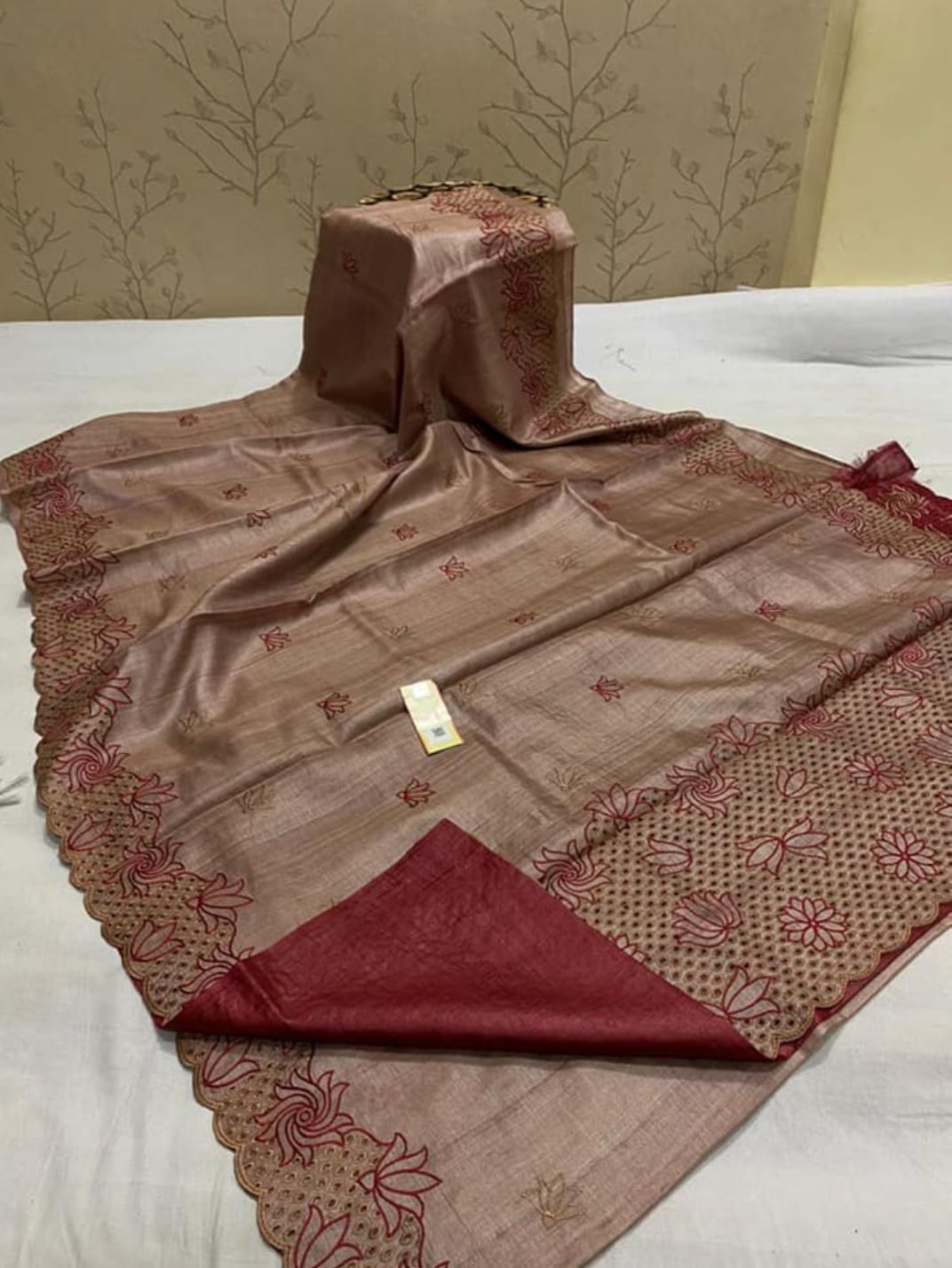 Pure Tussar Silk Saree With Beautiful Cutwork Saee BTS30