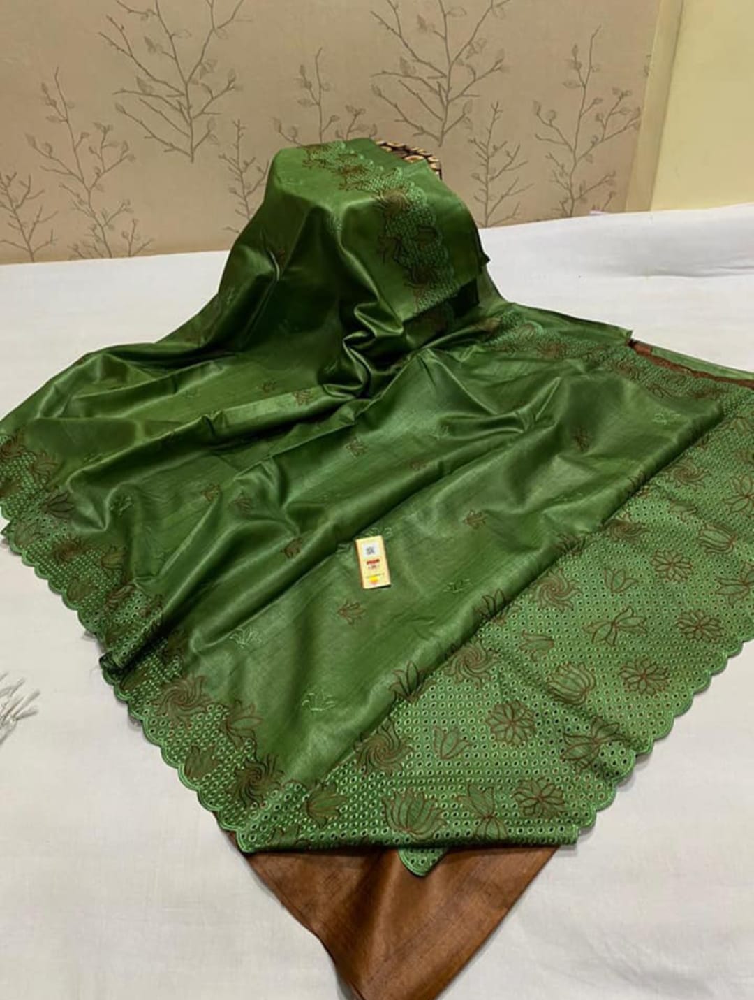 Pure Tussar Silk Saree With Beautiful Cutwork Saee BTS33
