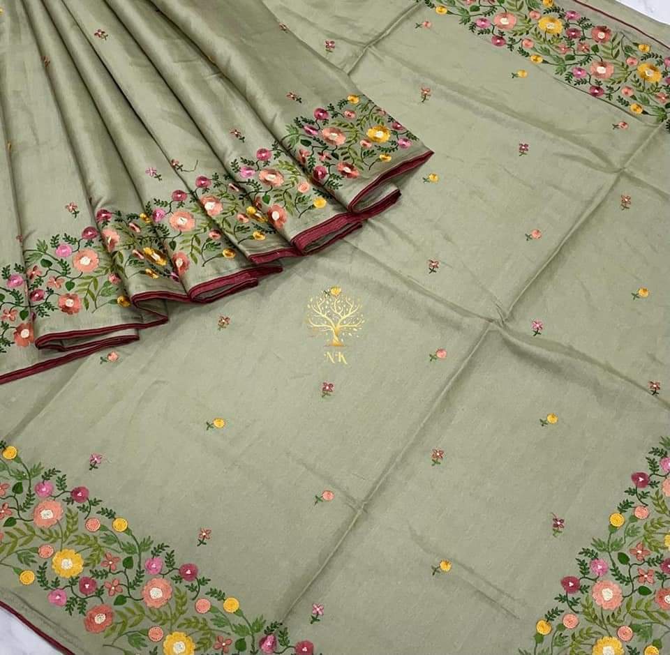 Katan Silk Saree With Beautiful Embroidery Work Saree KSB43