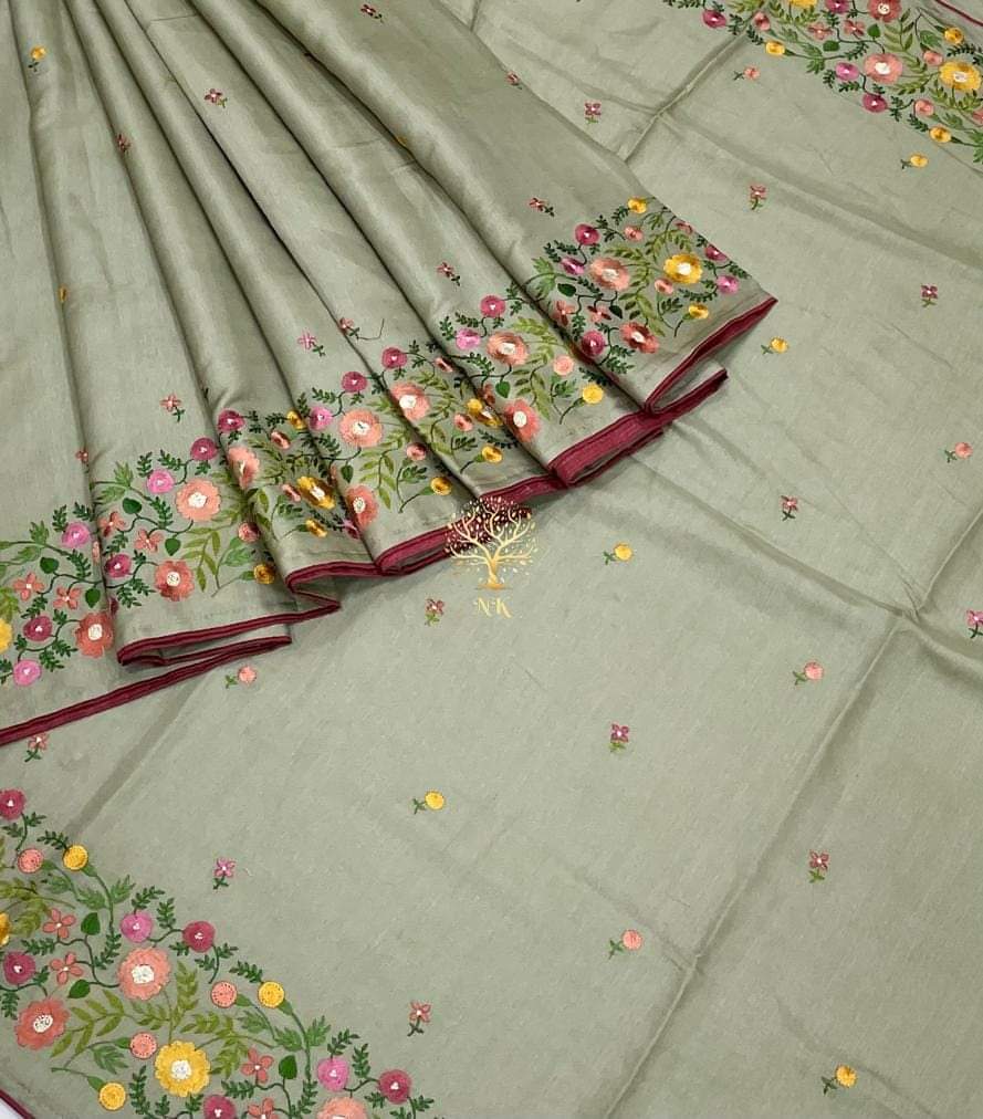 Katan Silk Saree With Beautiful Embroidery Work Saree KSB43