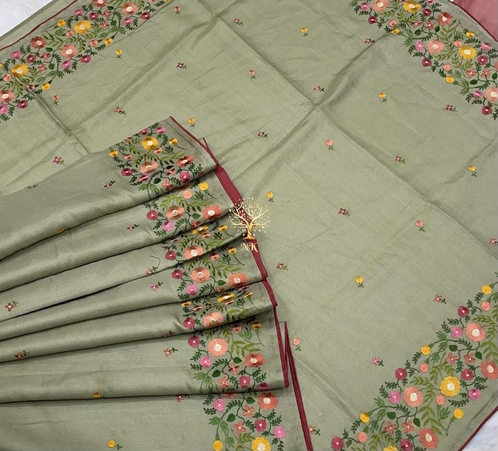 Katan Silk Saree With Beautiful Embroidery Work Saree KSB43