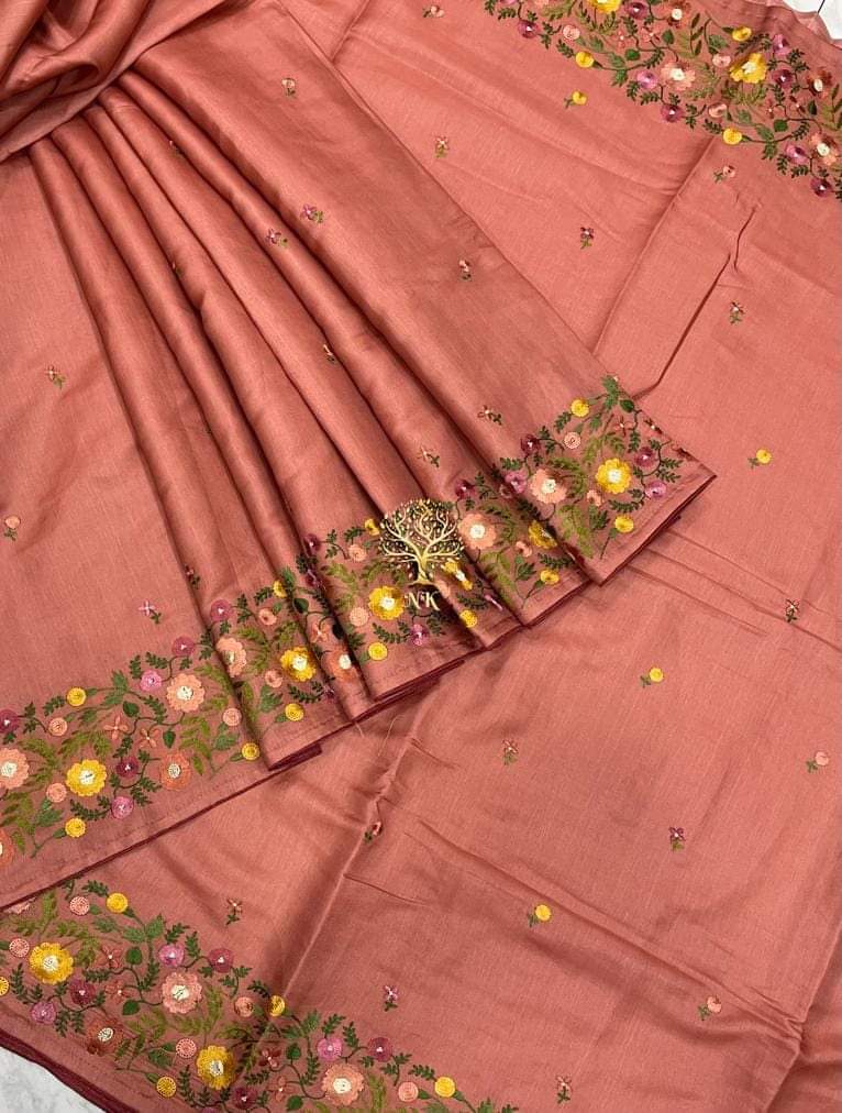 Katan Silk Saree With Beautiful Embroidery Work Saree KSB46
