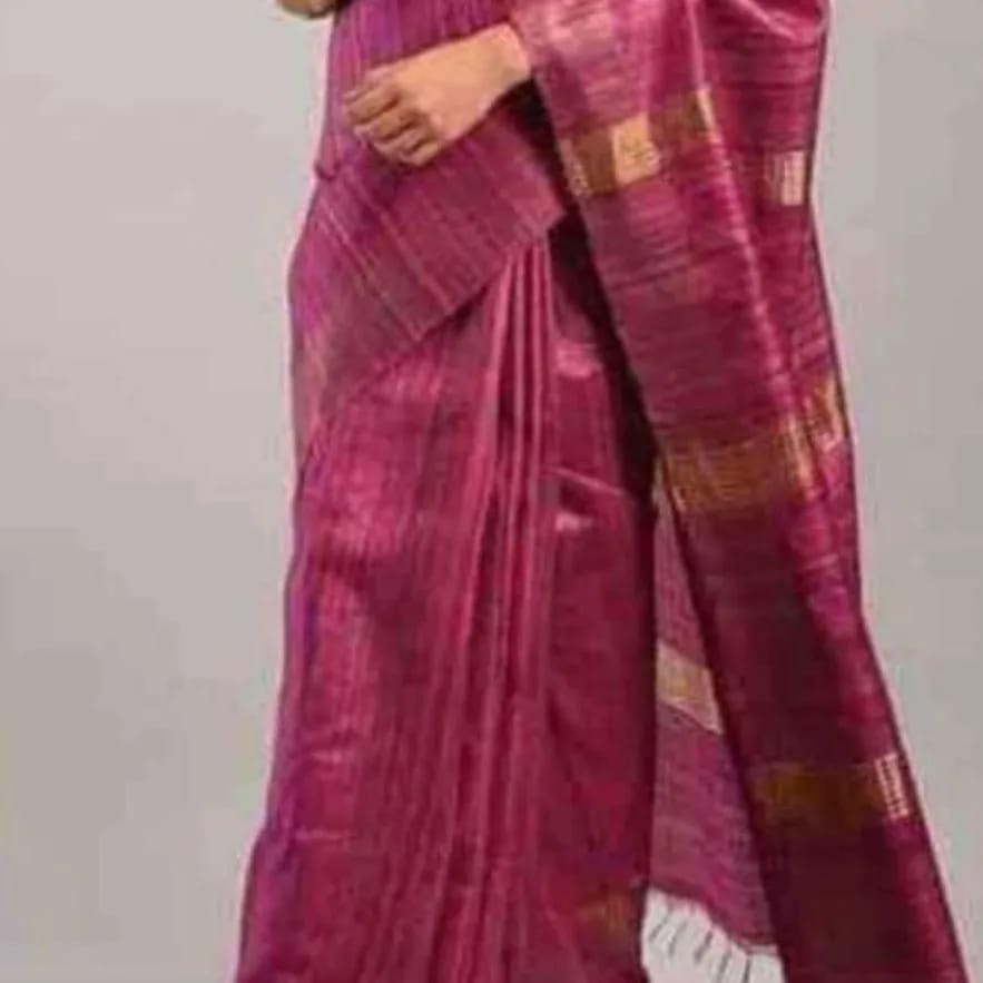 Pure Tussar Ghicha With Golden Border Silk Saree TGS22