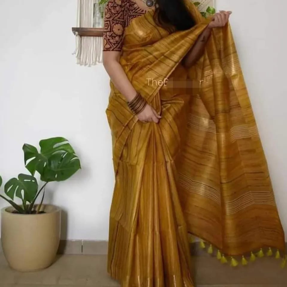 Pure Tussar Ghicha With Golden Border Silk Saree TGS24