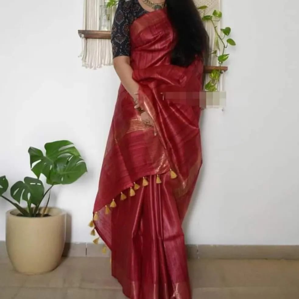 Pure Tussar Ghicha Golden Borde Silk Saree TGS25