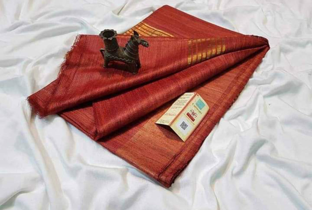 Pure Tussar Ghicha With Golden Border Silk Saree TGS32