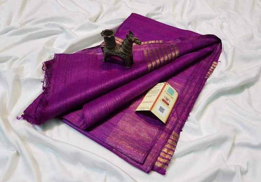 Pure Tussar Ghicha With Golden Border Silk Saree TGS34