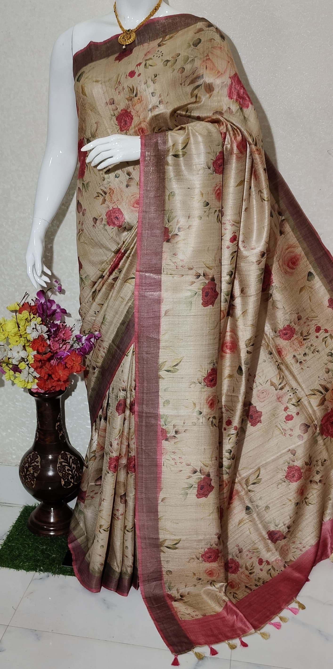 Digital Printed Pure Desi Tussar Silk Saree PDT03
