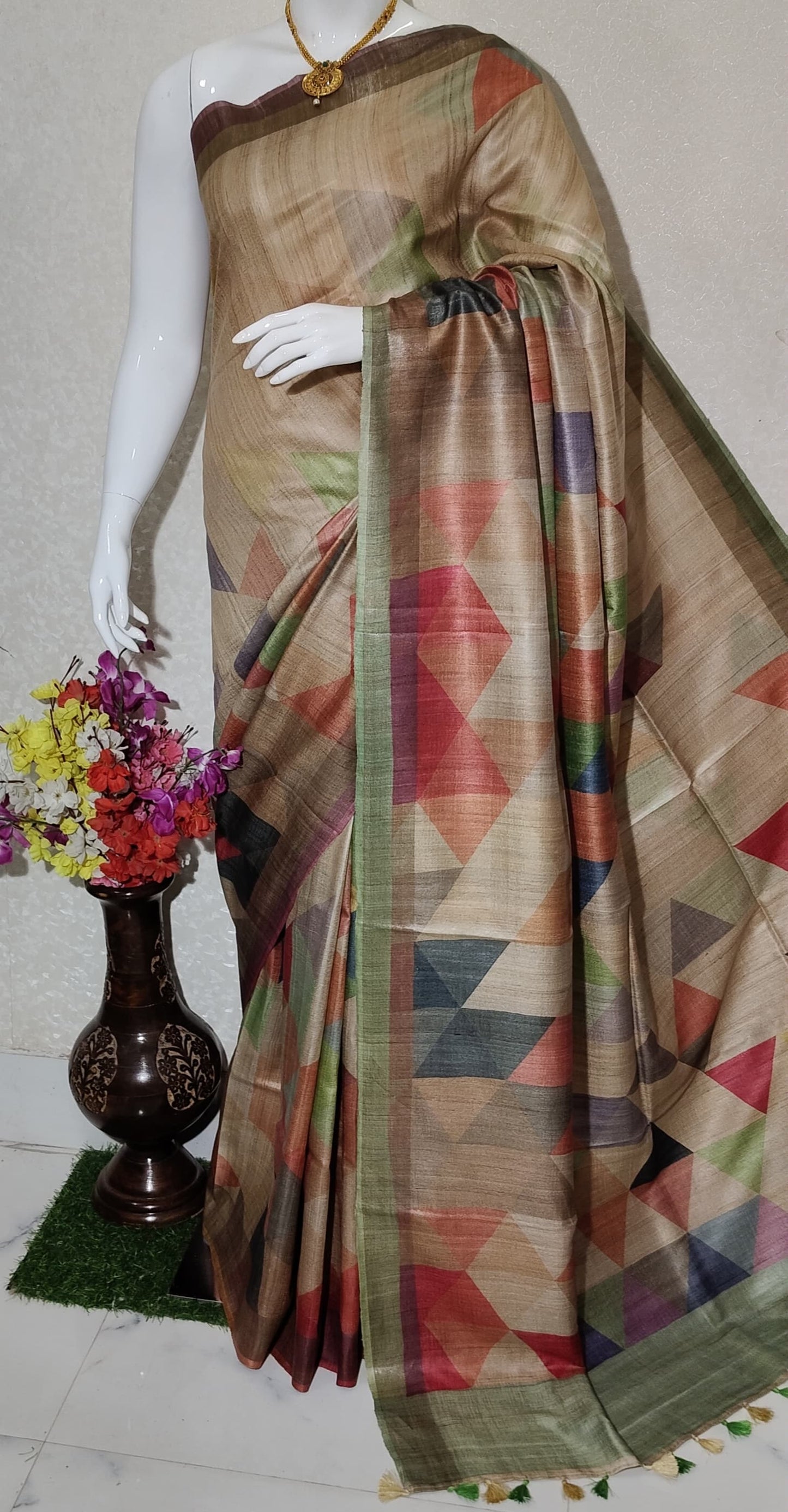 Digital Printed Pure Desi Tussar Silk Saree PDT04