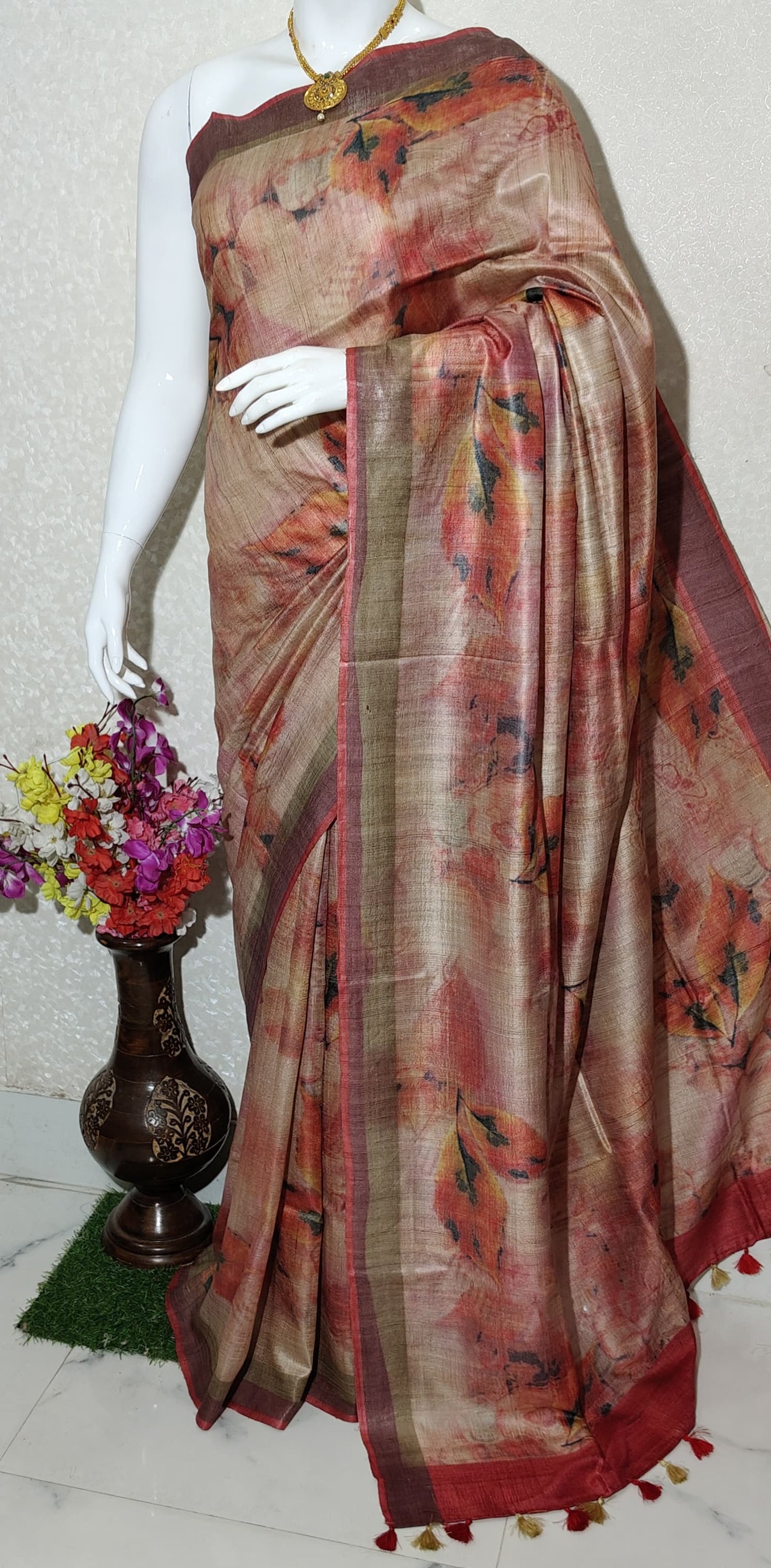 Digital Printed Pure Desi Tussar Silk Saree PDT06