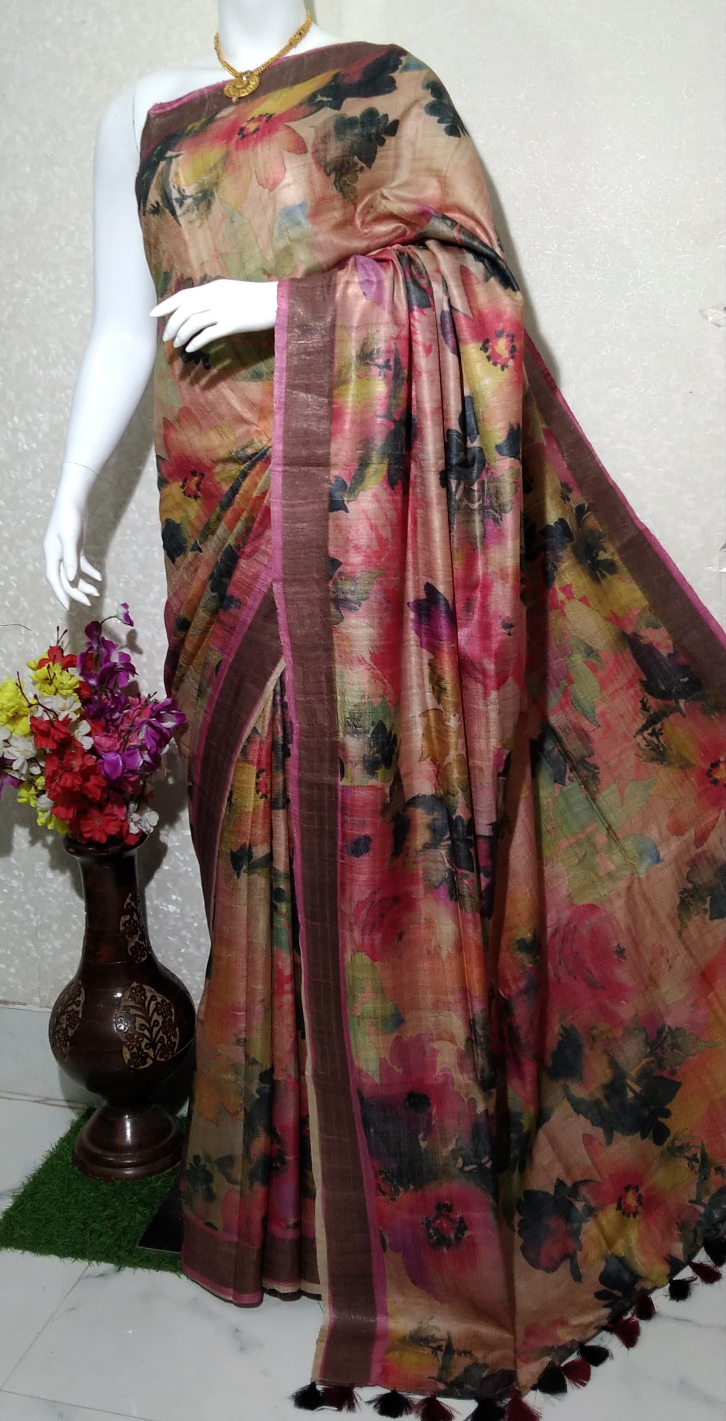 Digital Printed Pure Desi Tussar Silk Saree PDT13