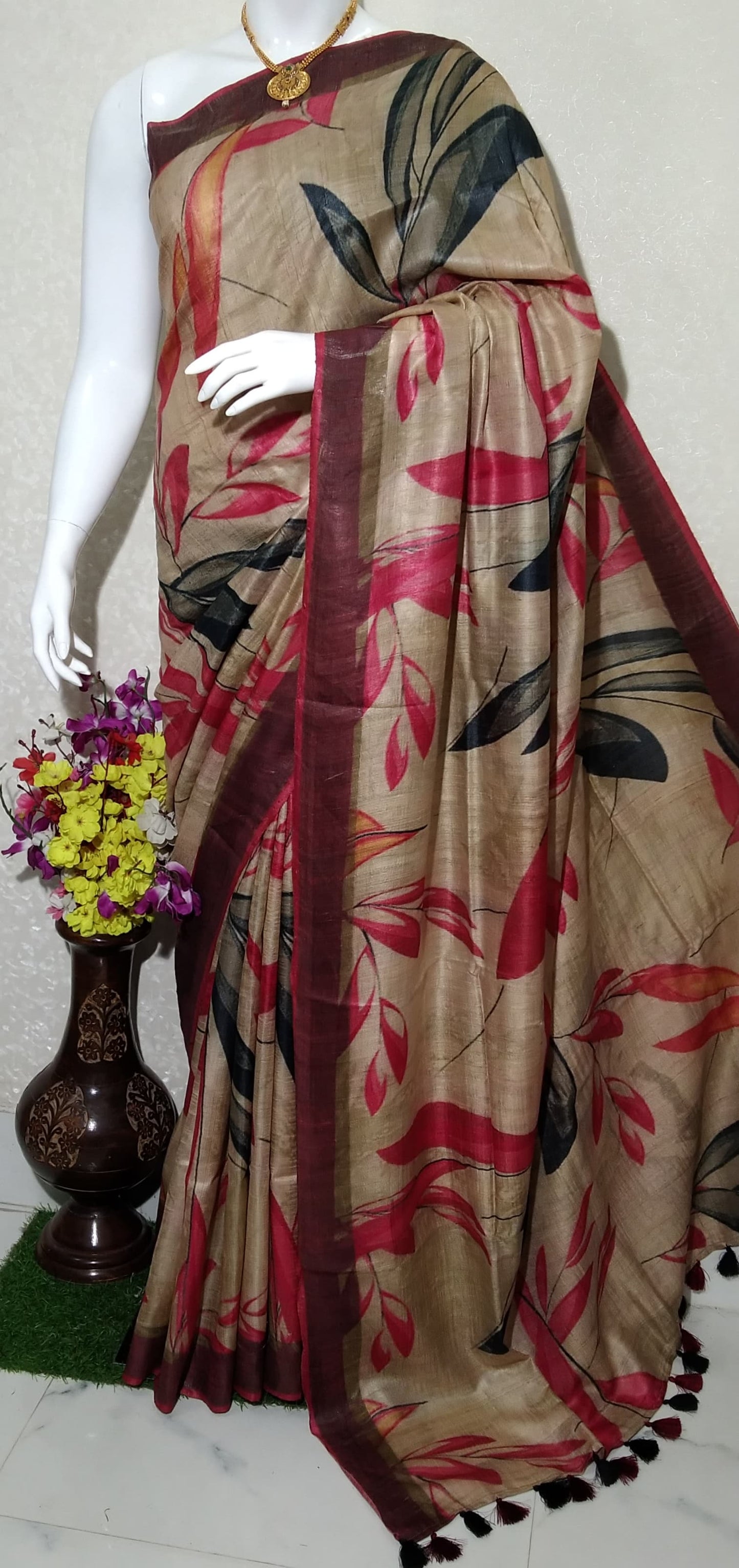 Digital Printed Pure Desi Tussar Silk Saree PDT14