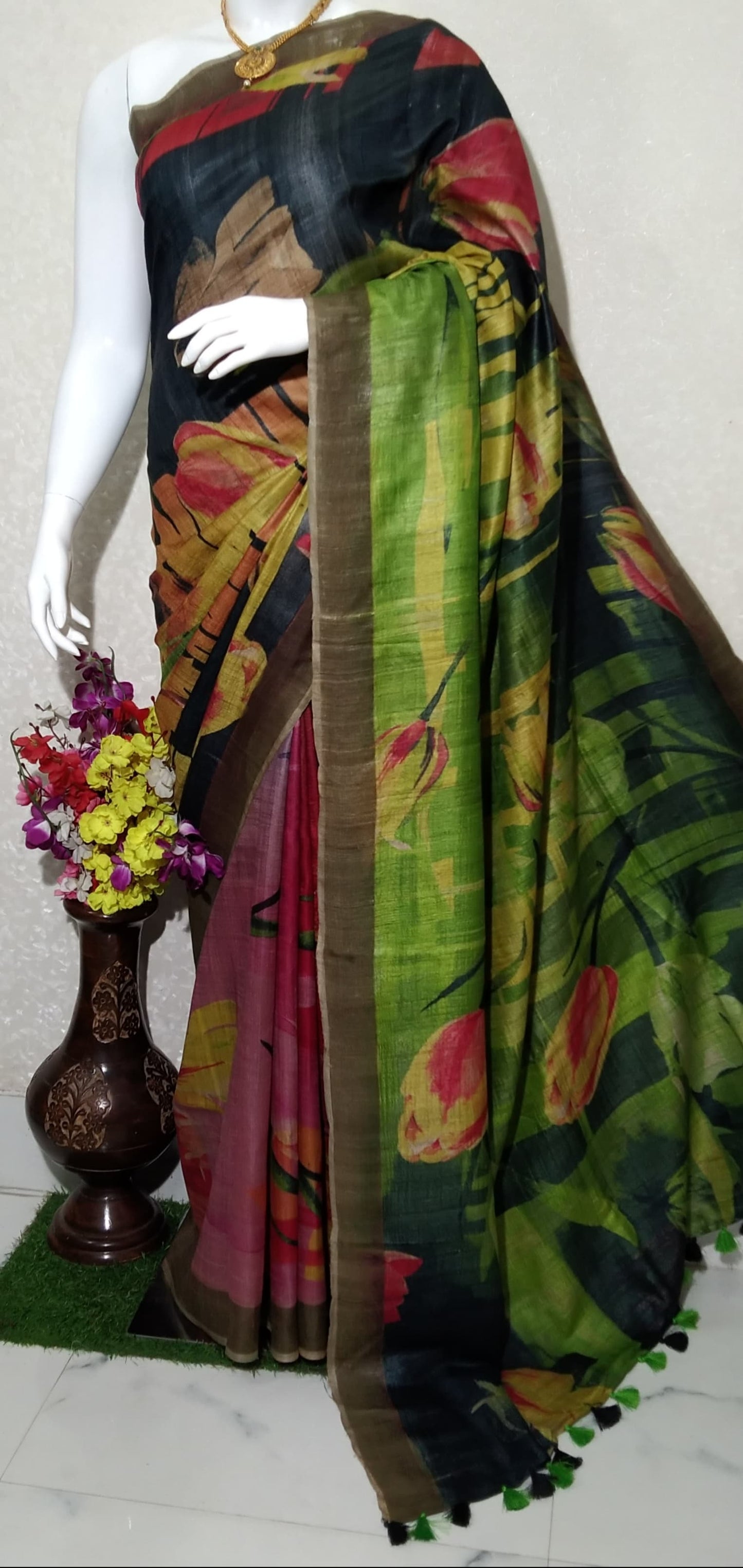 Digital Printed Pure Desi Tussar Silk Saree PDT15
