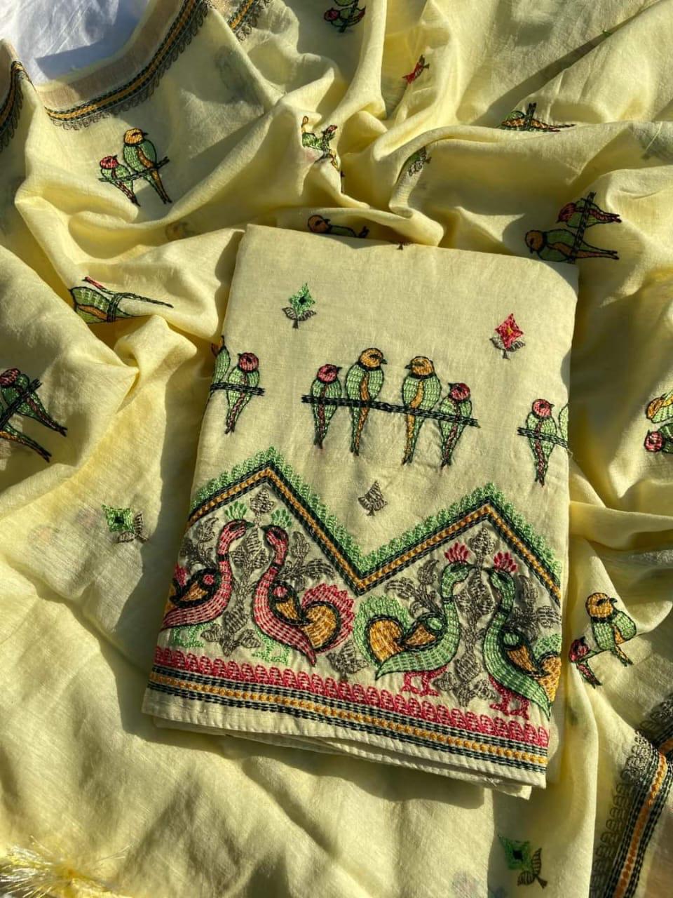 Heavy Embroidered Linen Salwar Suit Unstitched Dress Material DM01