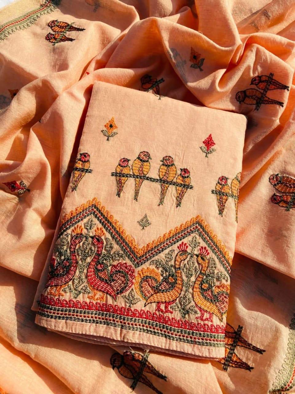 Heavy Embroidered Linen Salwar Suit Unstitched Dress Material DM02