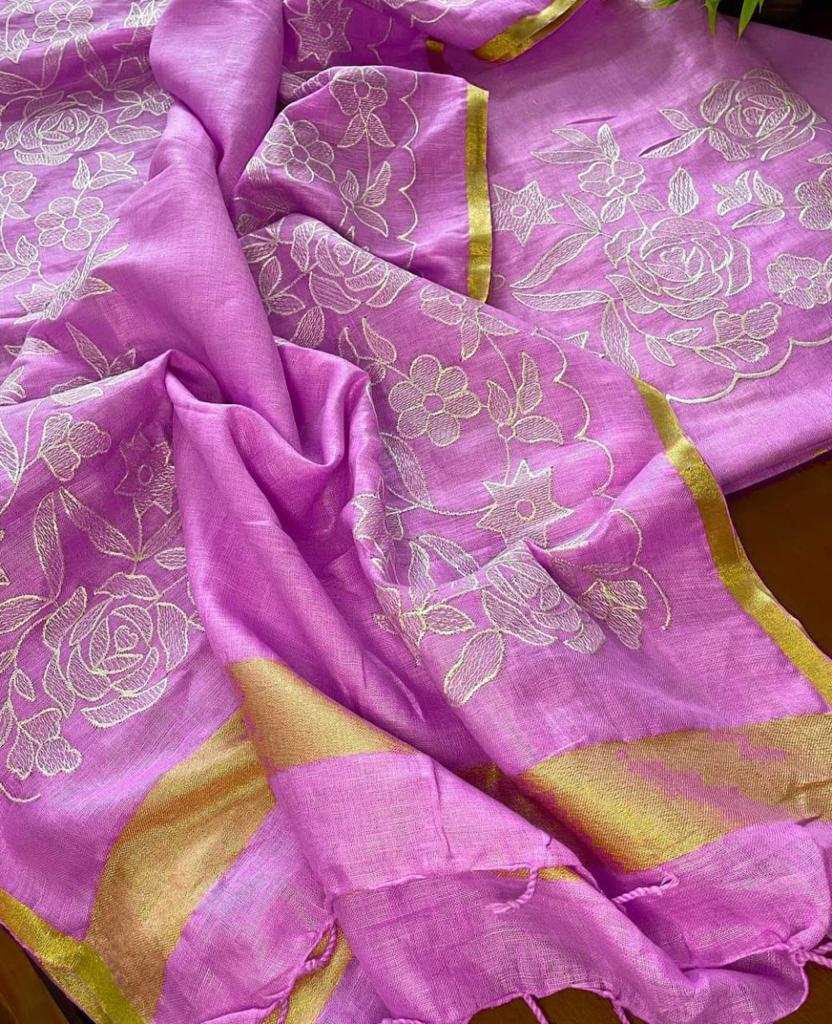 Heavy Embroidered Linen Salwar Suit Unstitched Dress Material DM07