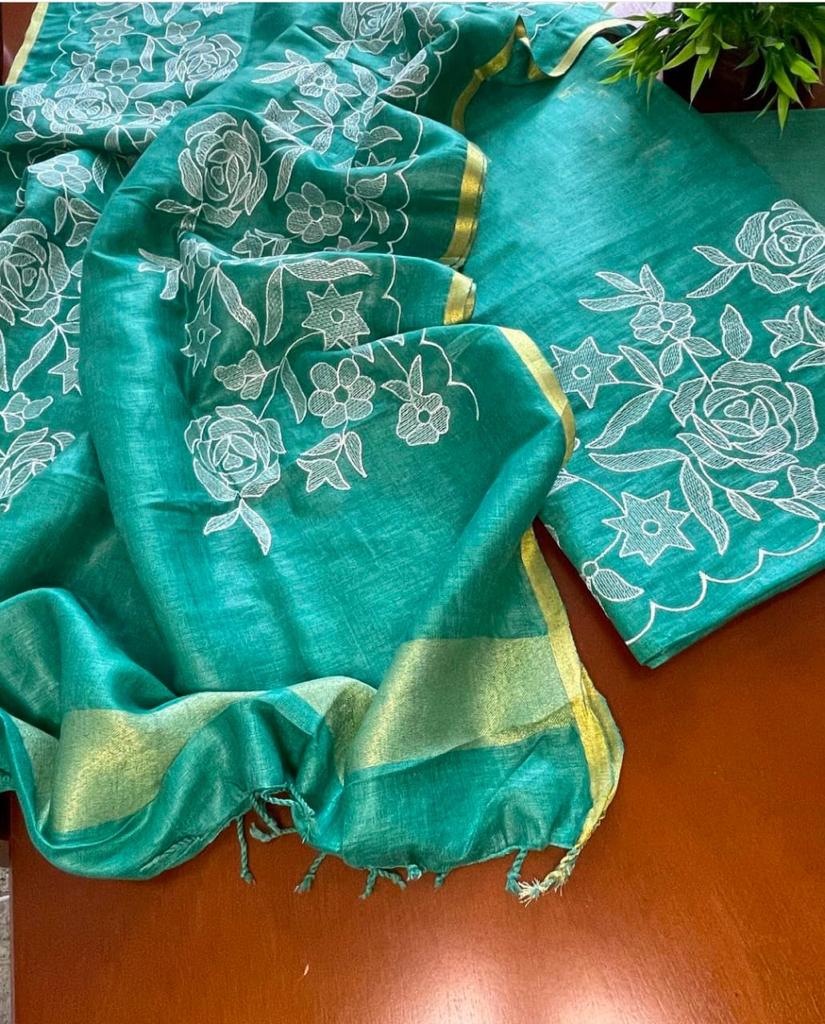 Heavy Embroidered Linen Salwar Suit Unstitched Dress Material DM08