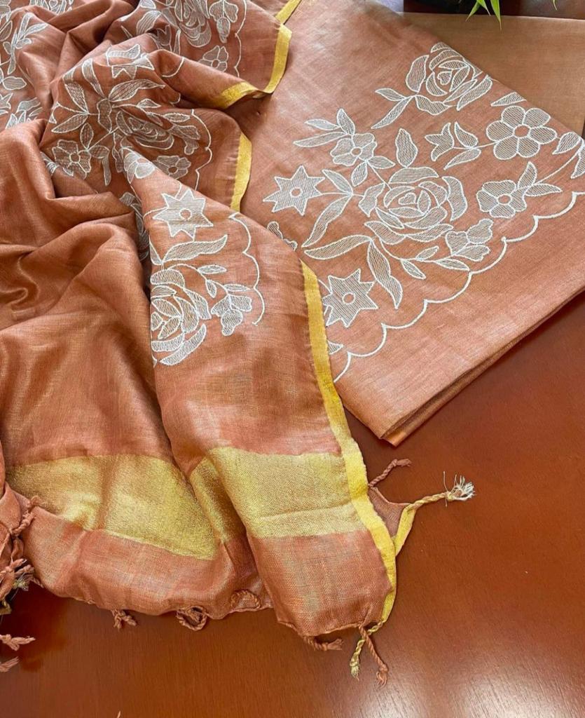 Heavy Embroidered Linen Salwar Suit Unstitched Dress Material DM10