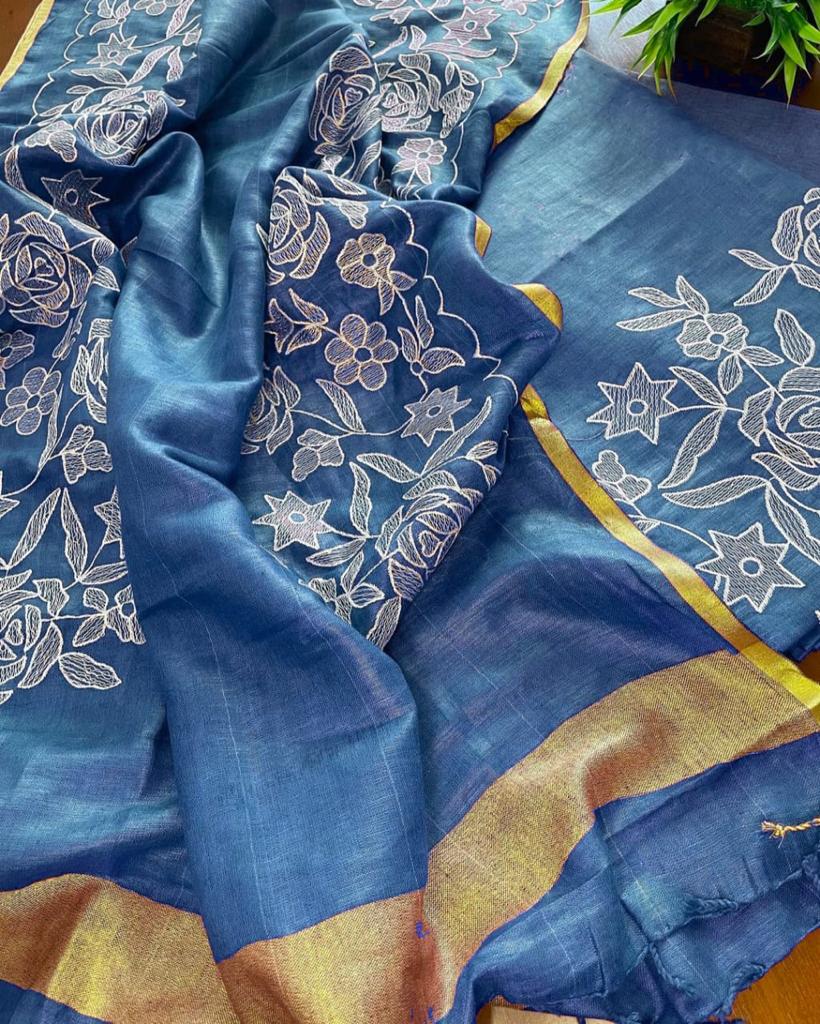 Heavy Embroidered Linen Salwar Suit Unstitched Dress Material DM11