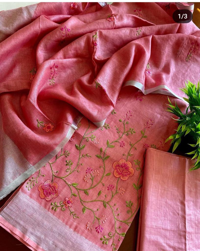 Heavy Embroidered Linen Salwar Suit Unstitched Dress Material DM15