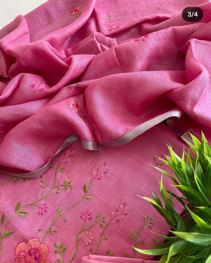 Heavy Embroidered Linen Salwar Suit Unstitched Dress Material DM20