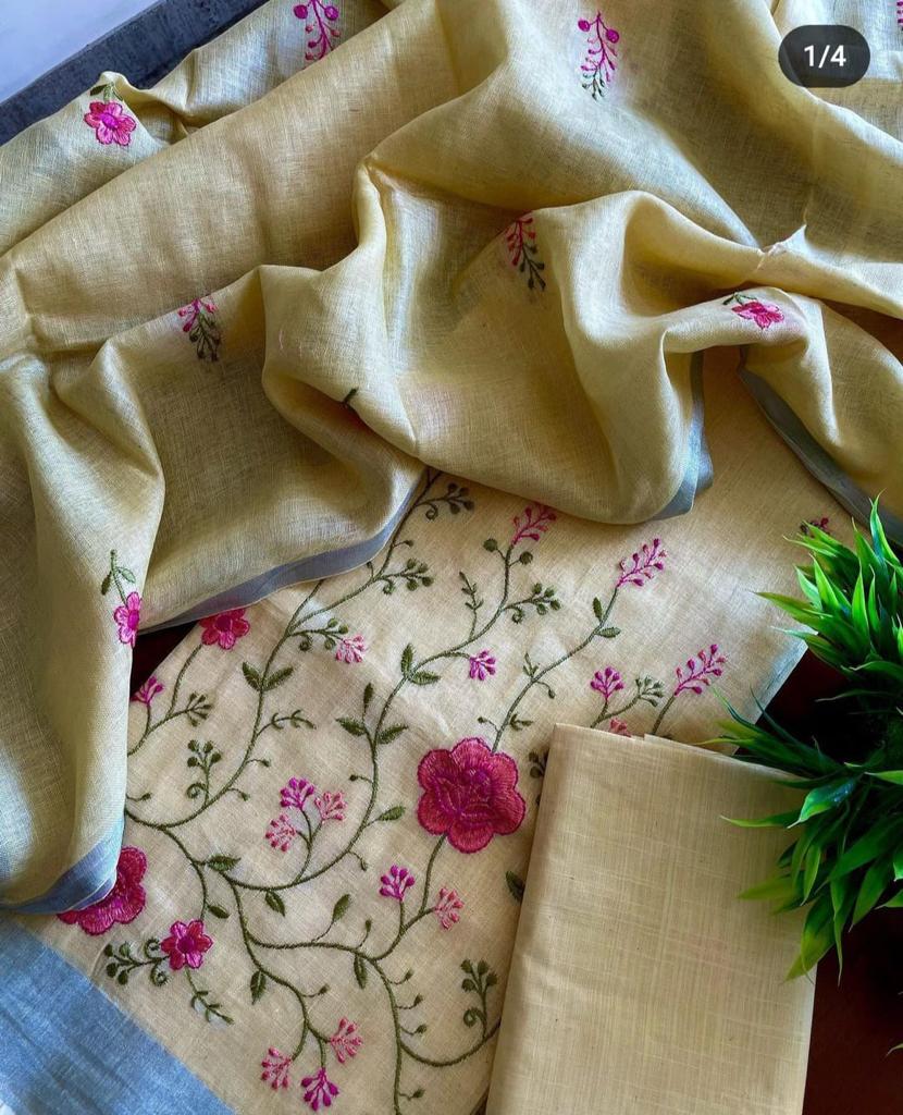Heavy Embroidered Linen Salwar Suit Unstitched Dress Material DM21