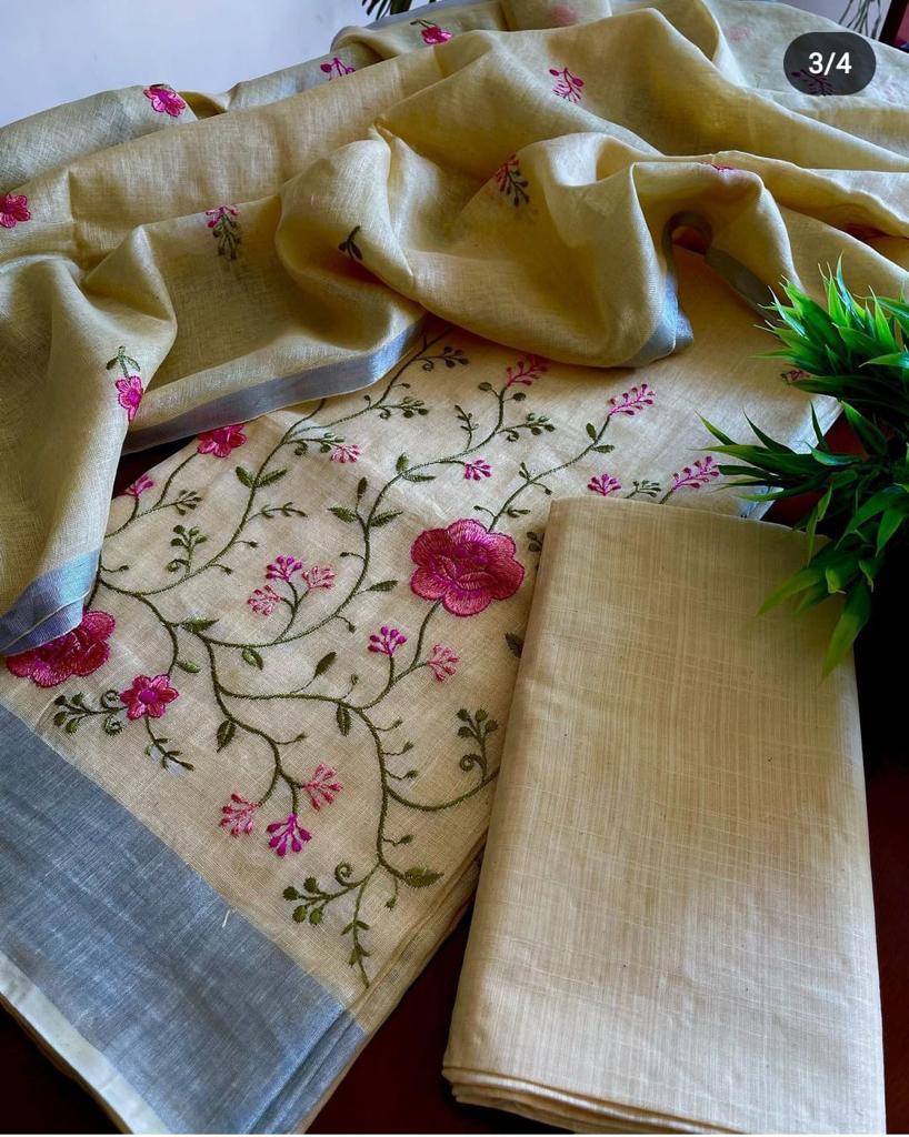 Heavy Embroidered Linen Salwar Suit Unstitched Dress Material DM21