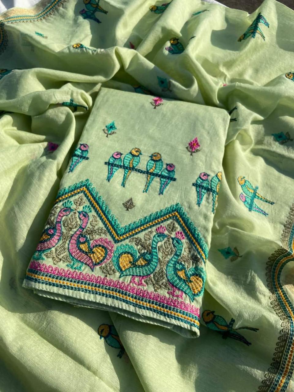 Heavy Embroidered Linen Salwar Suit Unstitched Dress Material DM22