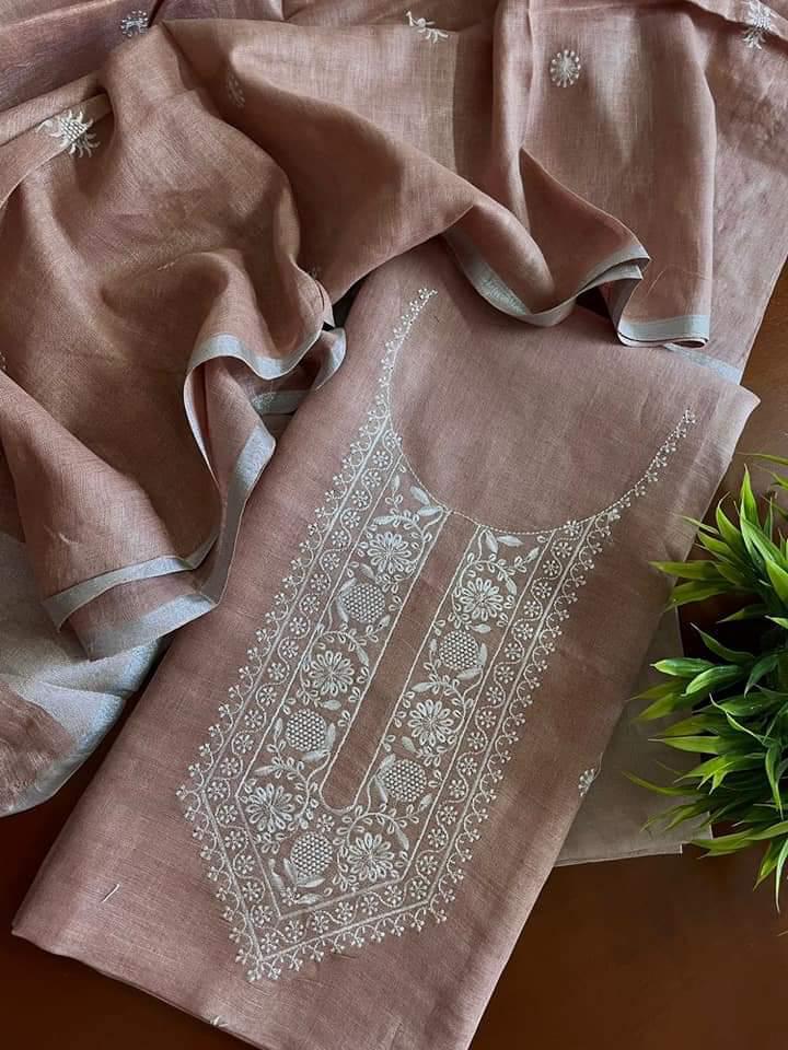 Heavy Embroidered Linen Salwar Suit Unstitched Dress Material DM23