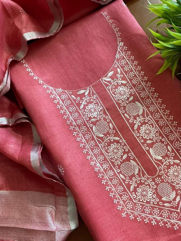Heavy Embroidered Linen Salwar Suit Unstitched Dress Material DM26