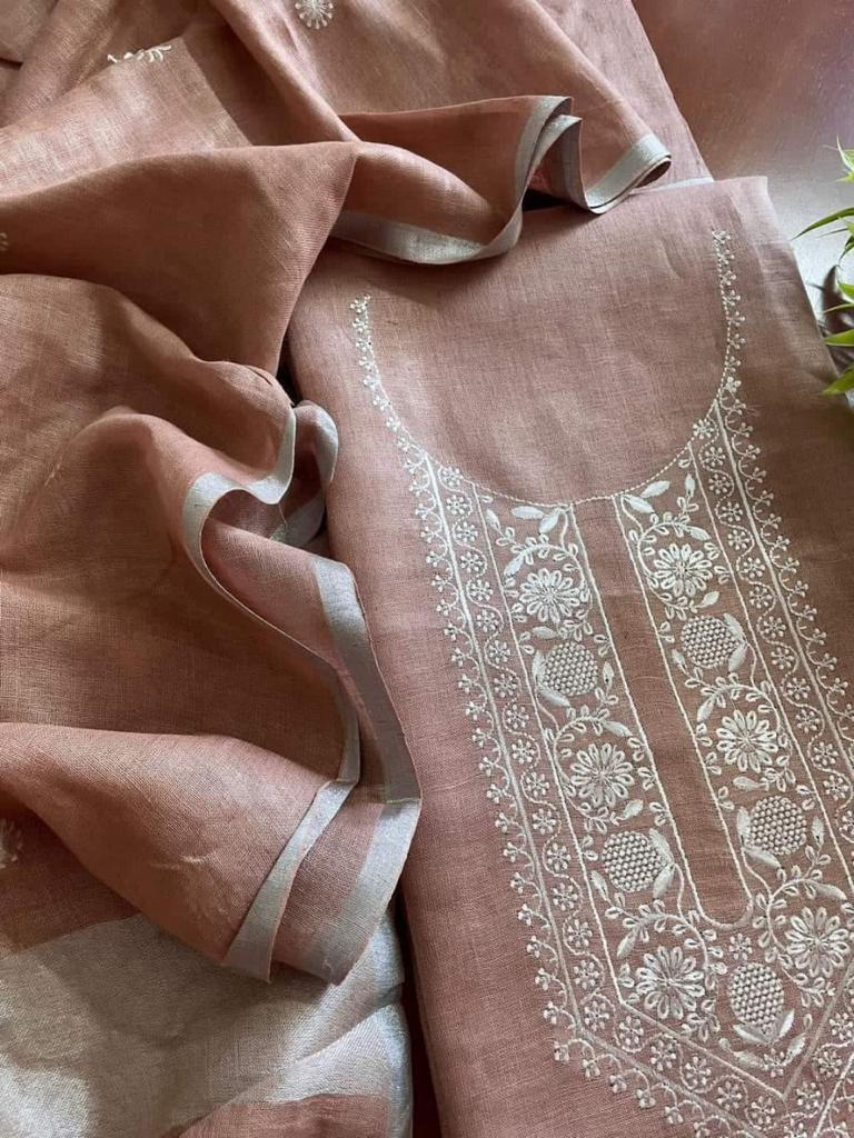 Heavy Embroidered Linen Salwar Suit Unstitched Dress Material DM27