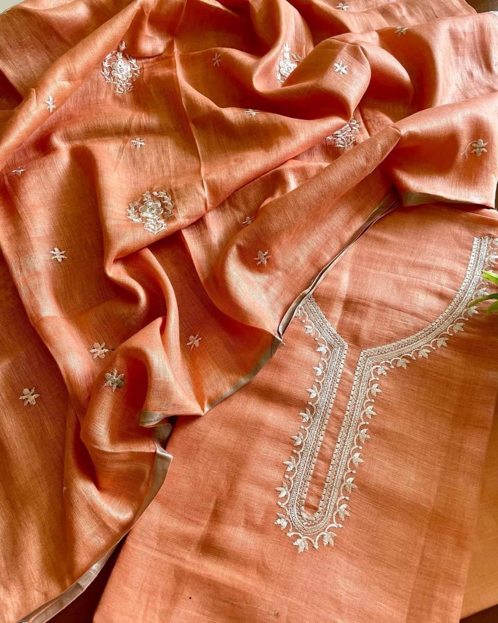 Heavy Embroidered Linen Salwar Suit Unstitched Dress Material DM28