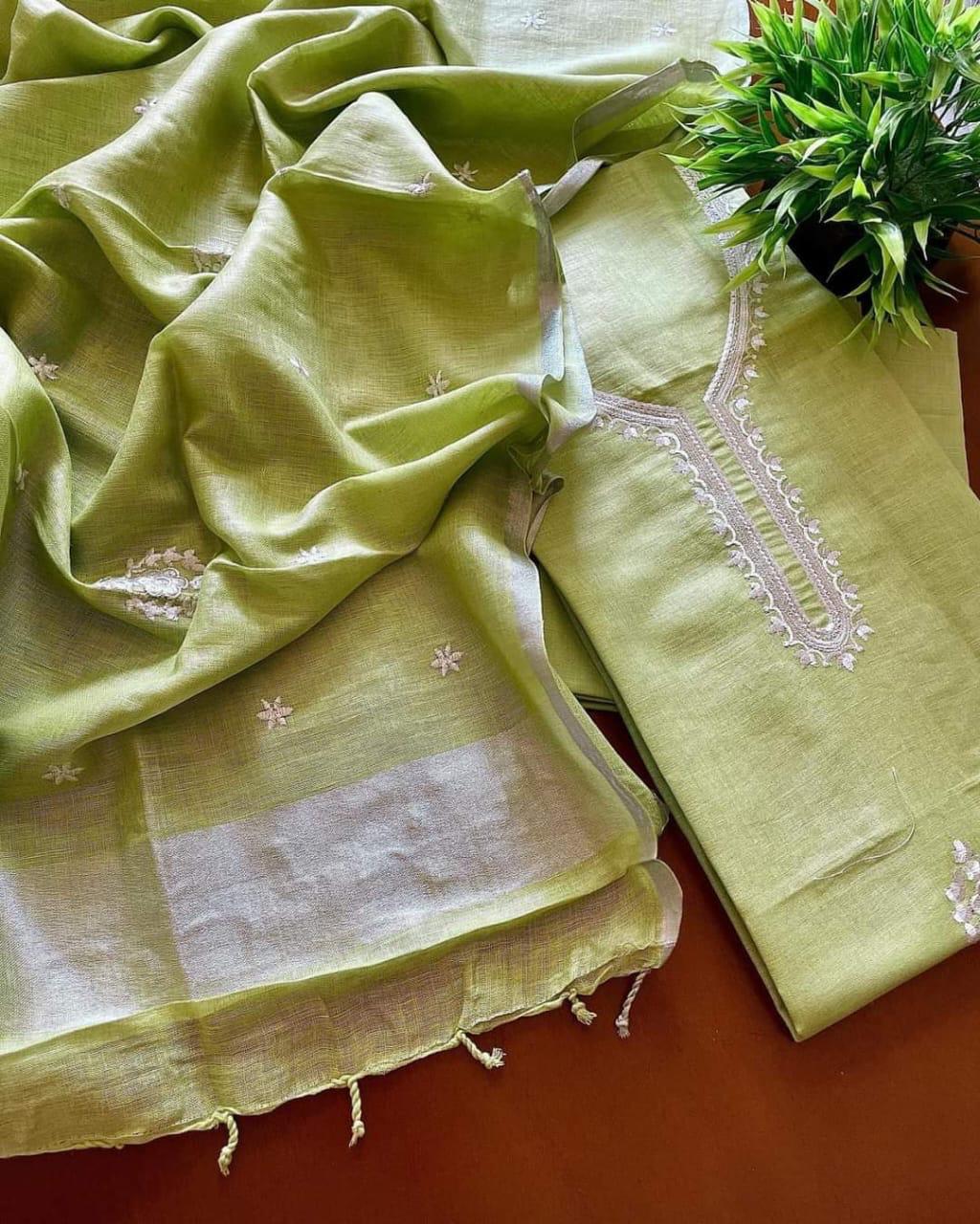 Heavy Embroidered Linen Salwar Suit Unstitched Dress Material DM30
