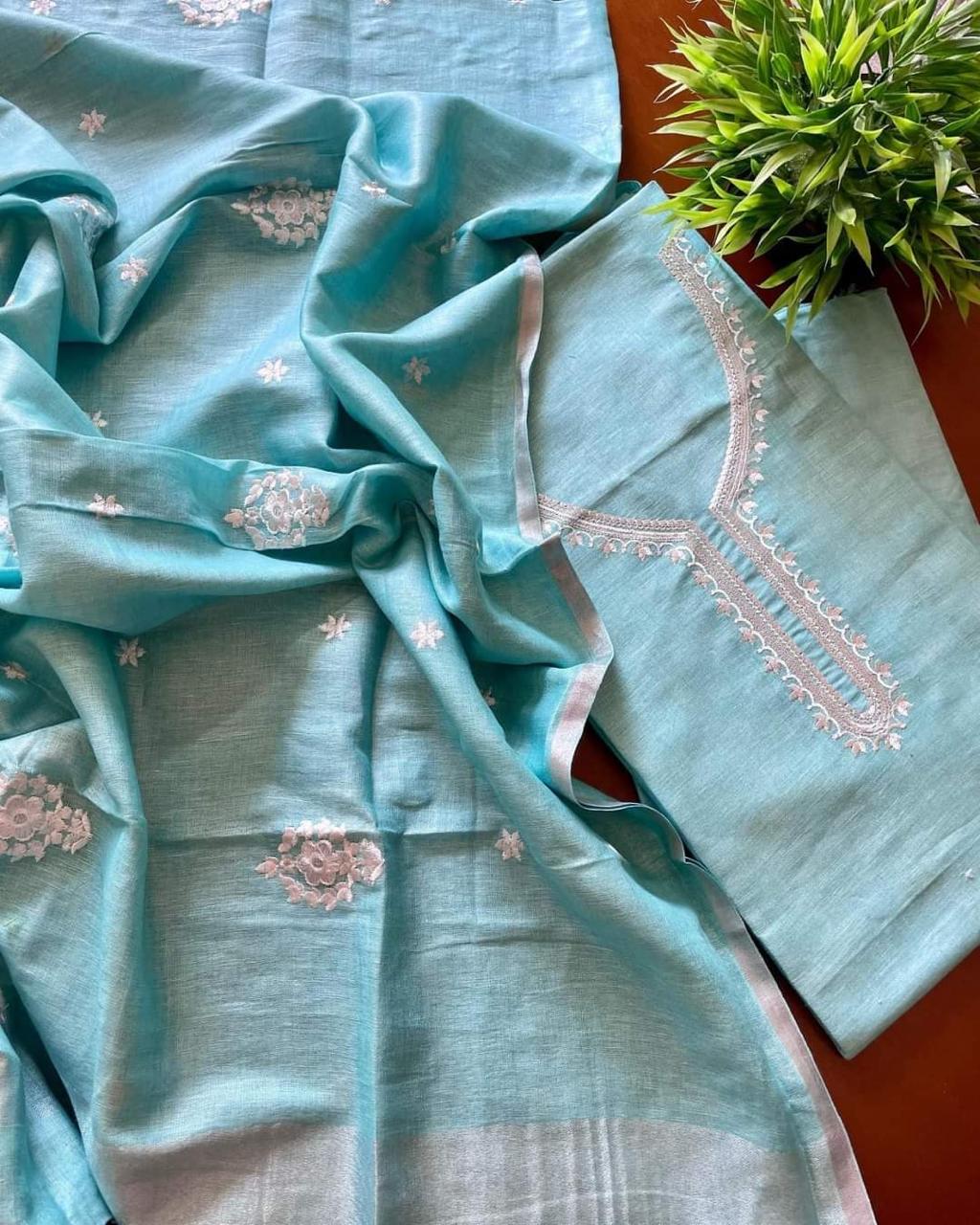 Heavy Embroidered Linen Salwar Suit Unstitched Dress Material DM32