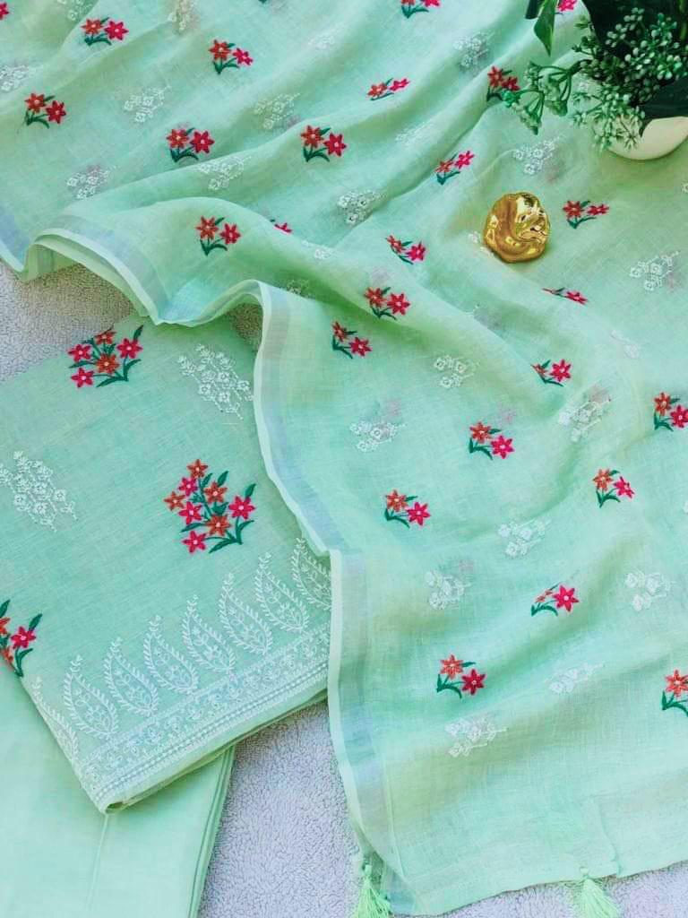 Heavy Embroidered Linen Salwar Suit Unstitched Dress Material DM34