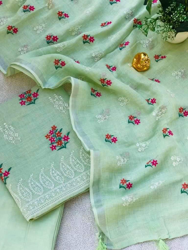 Heavy Embroidered Linen Salwar Suit Unstitched Dress Material DM35