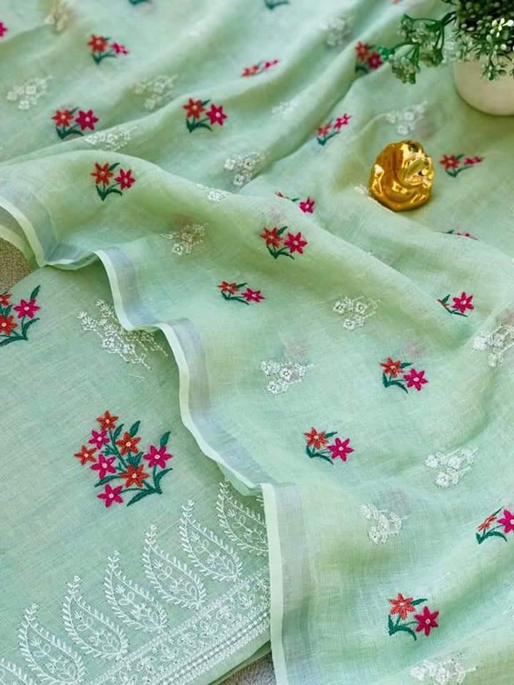 Heavy Embroidered Linen Salwar Suit Unstitched Dress Material DM35