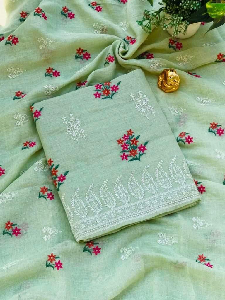 Heavy Embroidered Linen Salwar Suit Unstitched Dress Material DM35