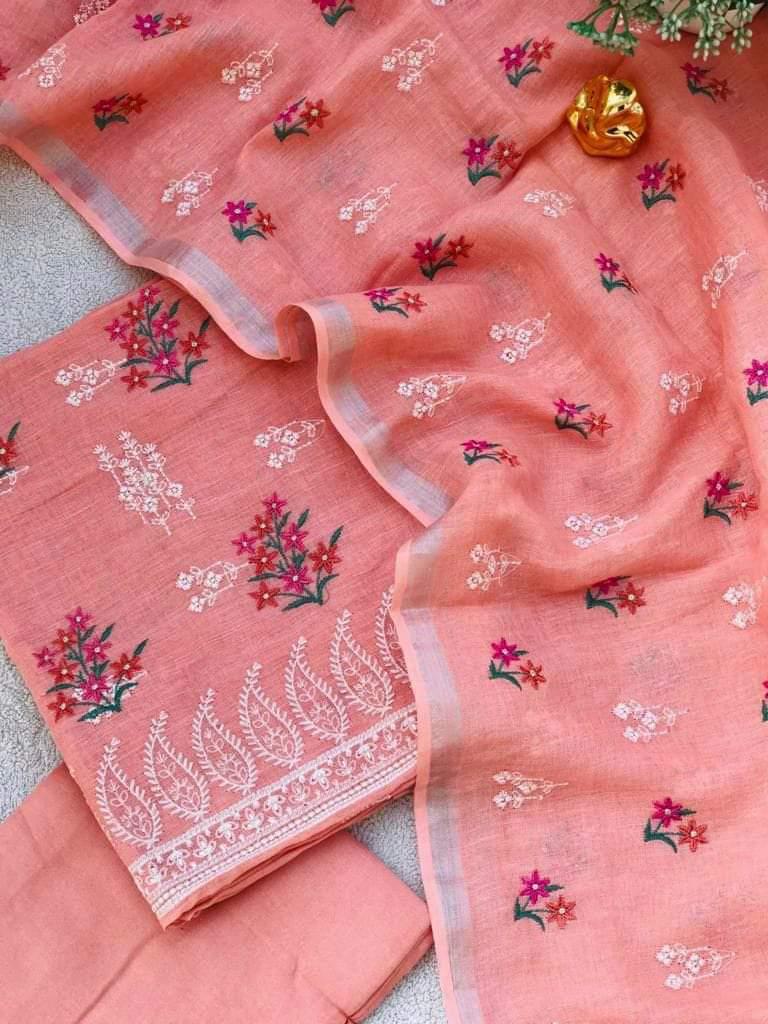 Heavy Embroidered Linen Salwar Suit Unstitched Dress Material DM37