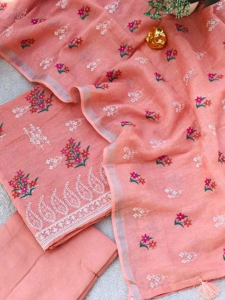 Heavy Embroidered Linen Salwar Suit Unstitched Dress Material DM37