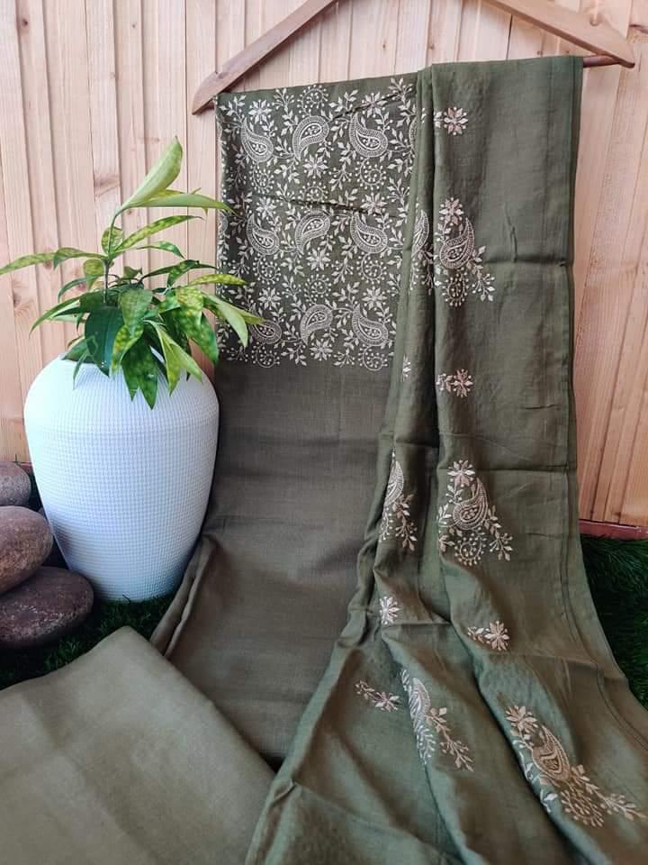 Heavy Embroidered Linen Salwar Suit Unstitched Dress Material DM38