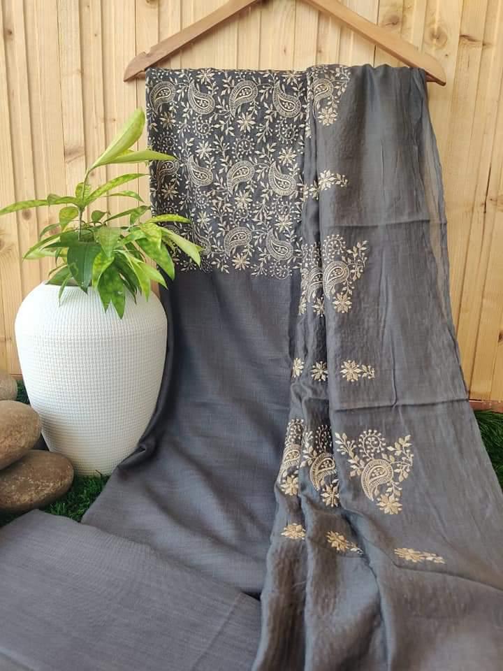 Heavy Embroidered Linen Salwar Suit Unstitched Dress Material DM39
