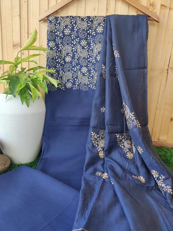 Heavy Embroidered Linen Salwar Suit Unstitched Dress Material DM40